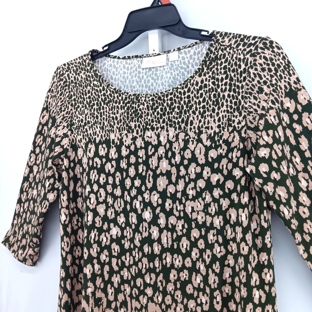 Belle Kim Gravel Blouse Women Small Brown Black Animal Print 3/4 Sleeve Top - Picture 2 of 6